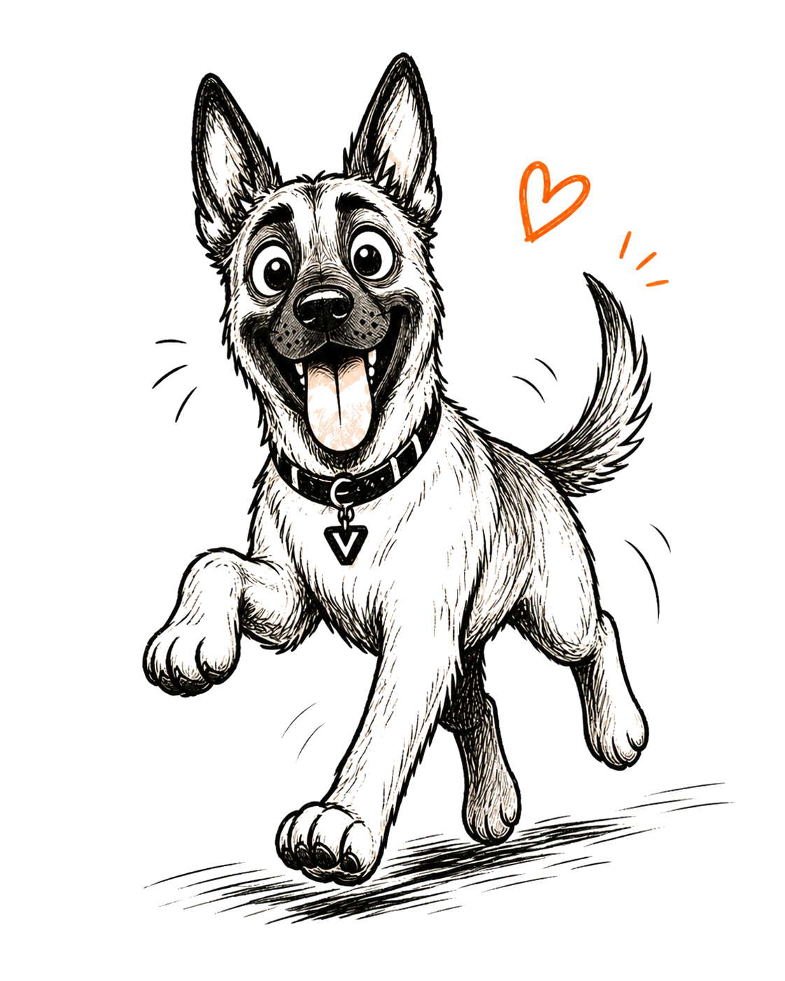 Playful VUKA doodle dog taking a step forward